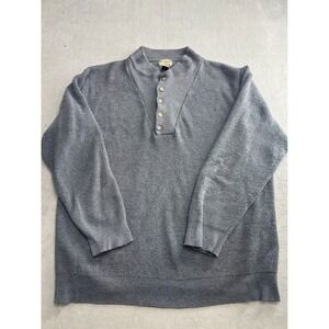 LL Bean Men's Pullover Sweater Gray Ribbed Knit Button Neck Size XL